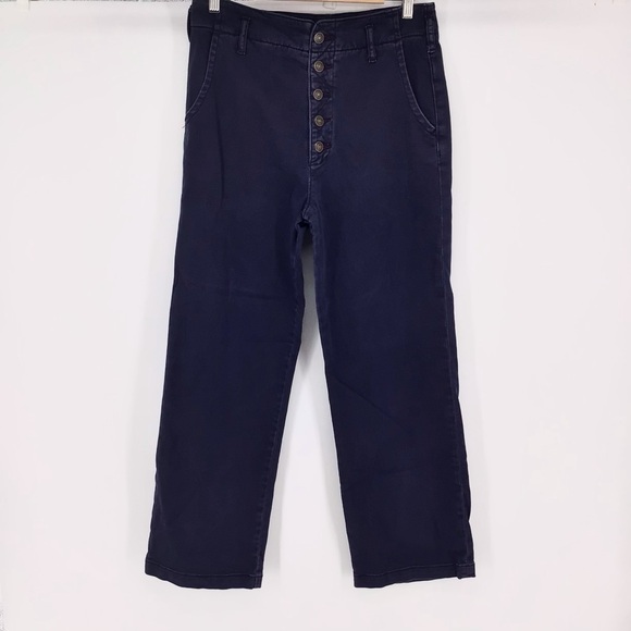 Pilcro The Letterpress Wide Leg Blue Pants Exposed Buttons Size 26 - Picture 2 of 15